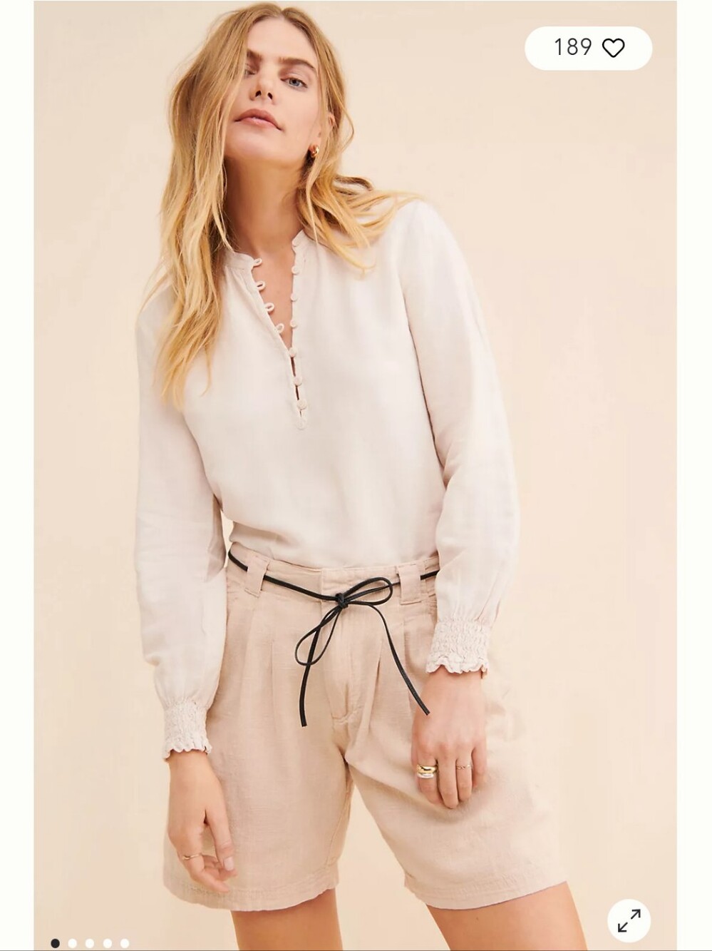 Cloth & Stone Anthropologie Half Placket Linen Pullover Beige 2X